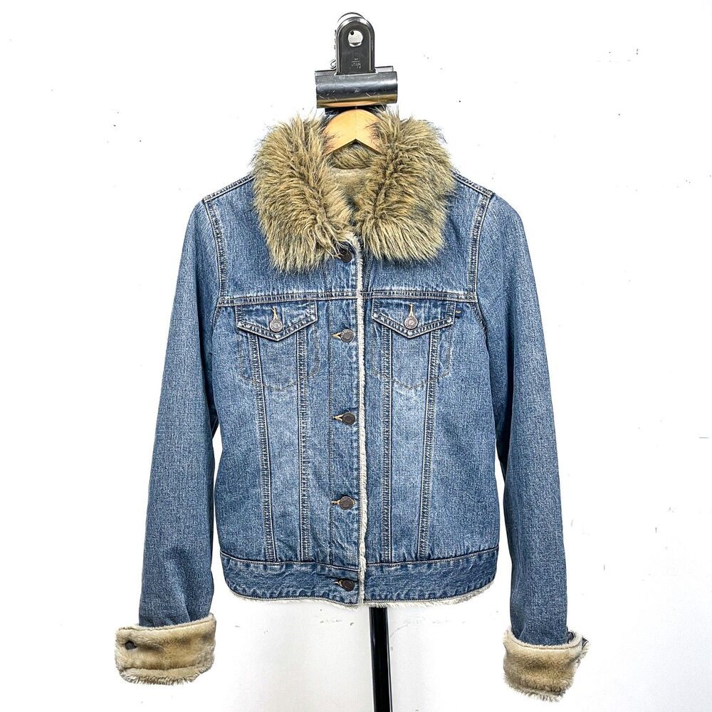 Y2K Abercrombie Sherpa Lined Denim Jacket w Faux Fur Collar (M)
